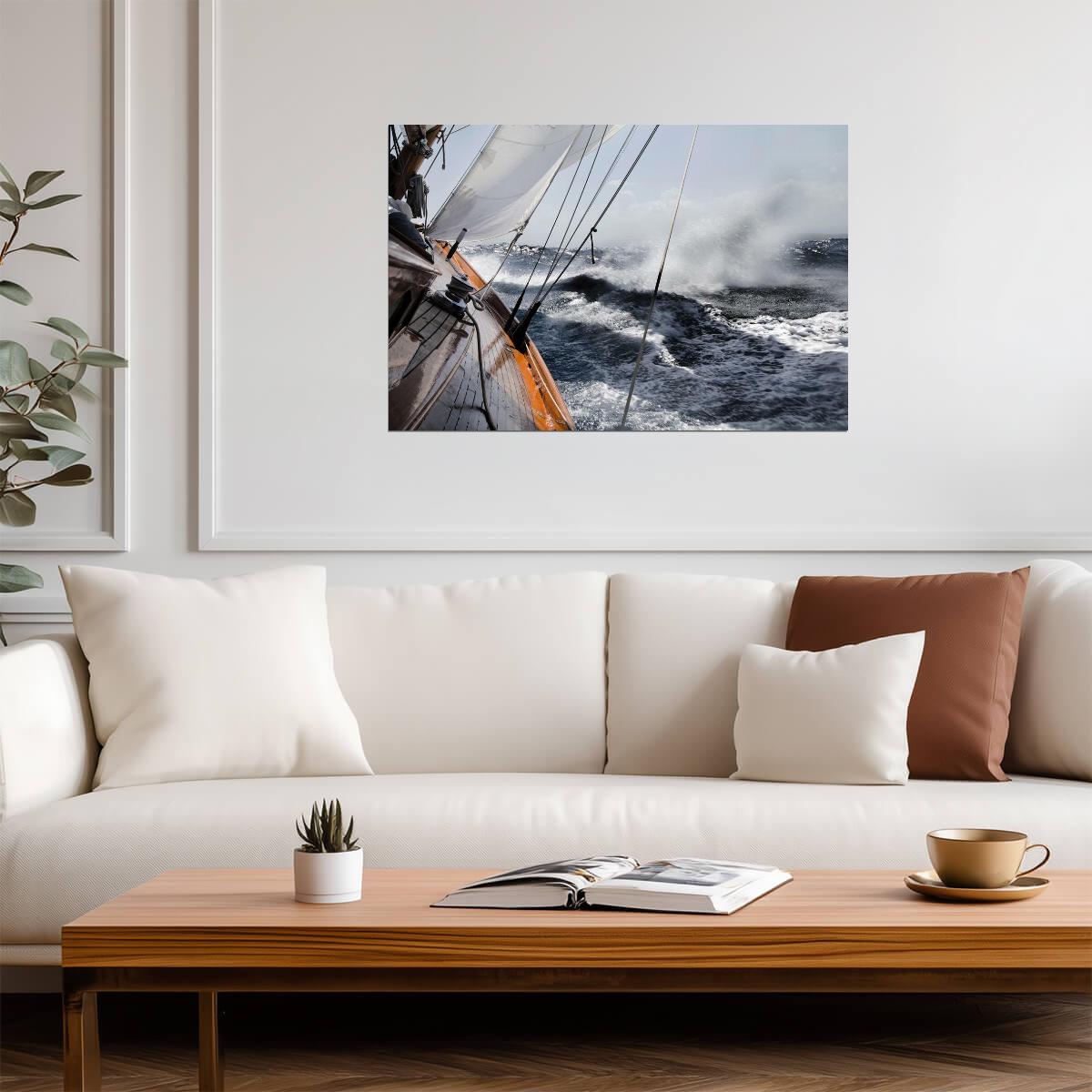 Yacht Leaning in a Rough Sea | Sailing Photography Poster | Nautical Wall Art - Sports Poster