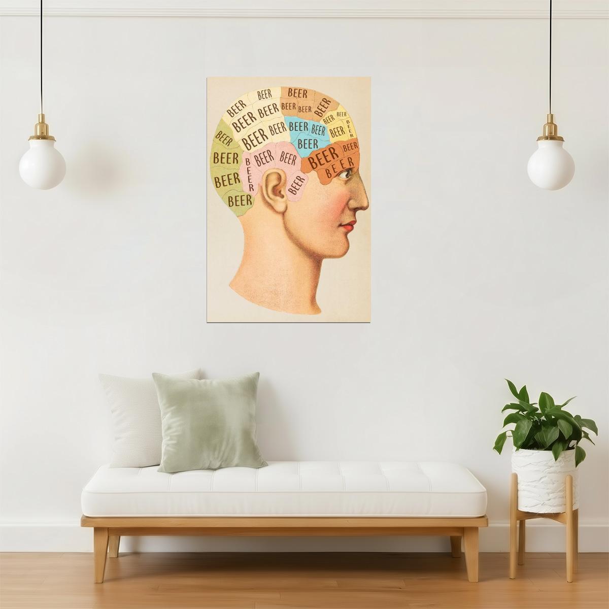 Beer Phrenology Head Poster | Funny Drinking Chart | Man Cave Wall Art