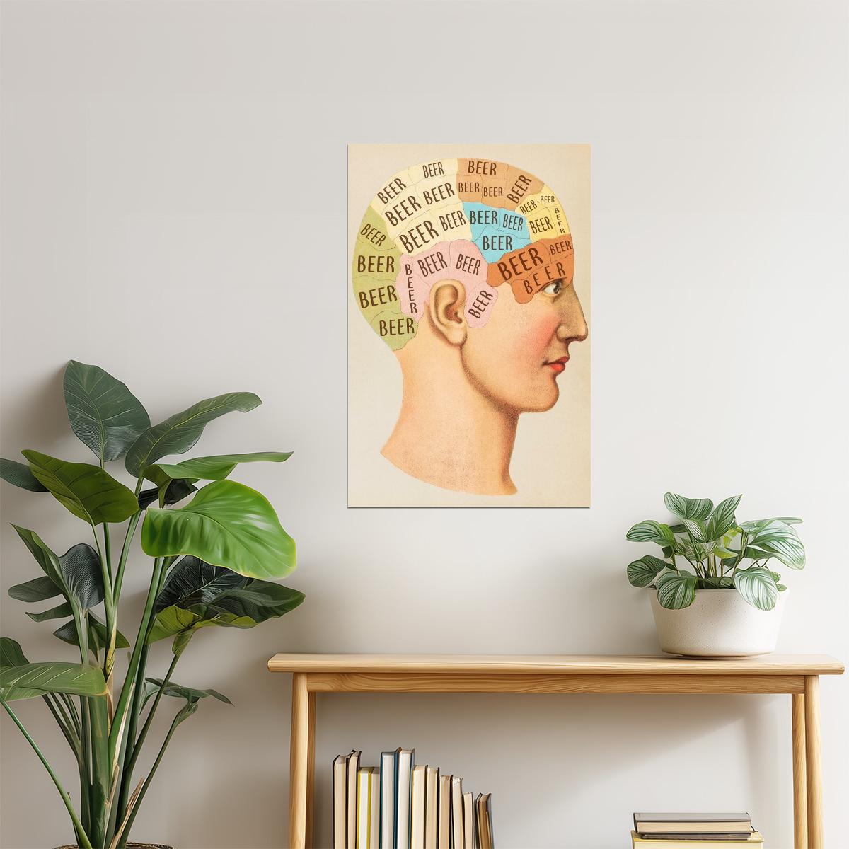 Beer Phrenology Head Poster | Funny Drinking Chart | Man Cave Wall Art