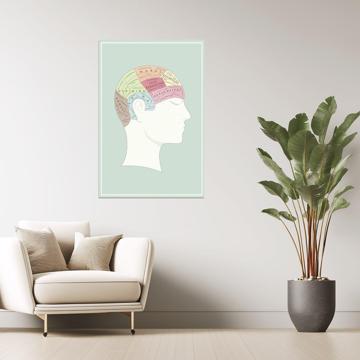 Phrenology Chart | Vintage Brain Mapping Illustration Poster