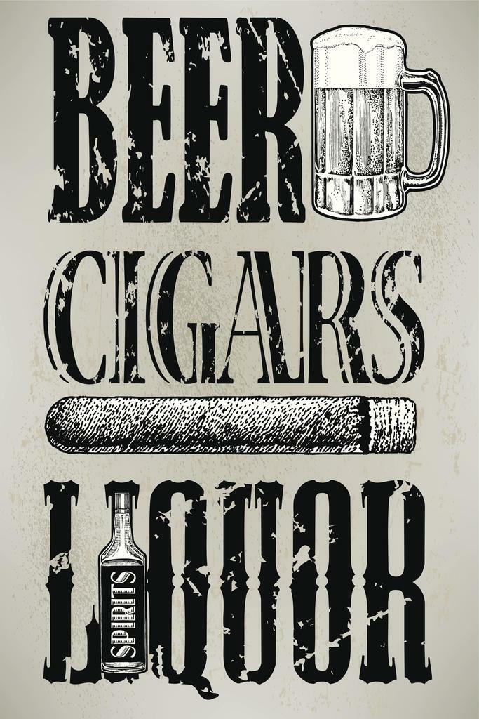 Beer Cigars and Liquor Poster | Retro Bar & Lounge Sign | Man Cave Decor
