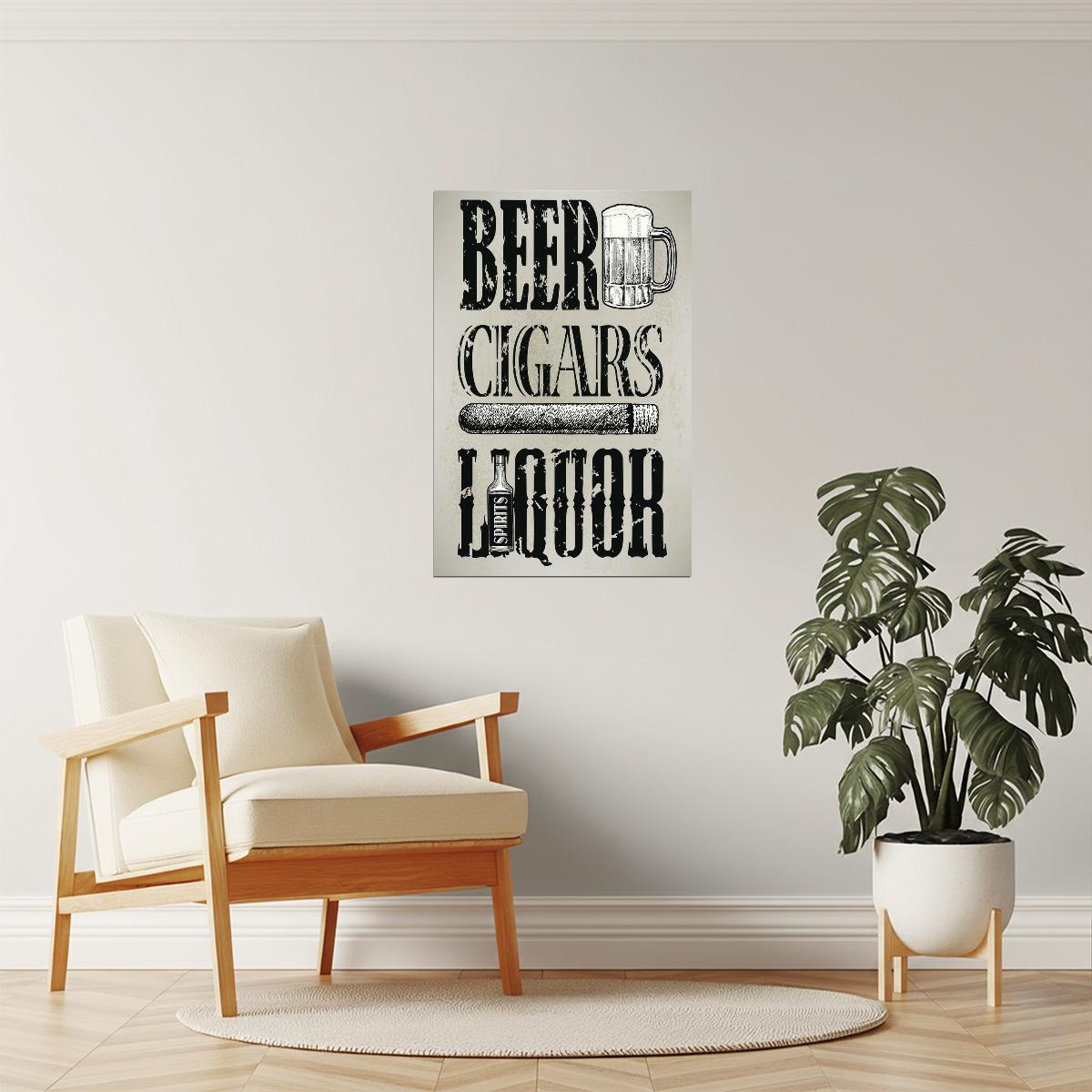 Beer Cigars and Liquor Poster | Retro Bar & Lounge Sign | Man Cave Decor