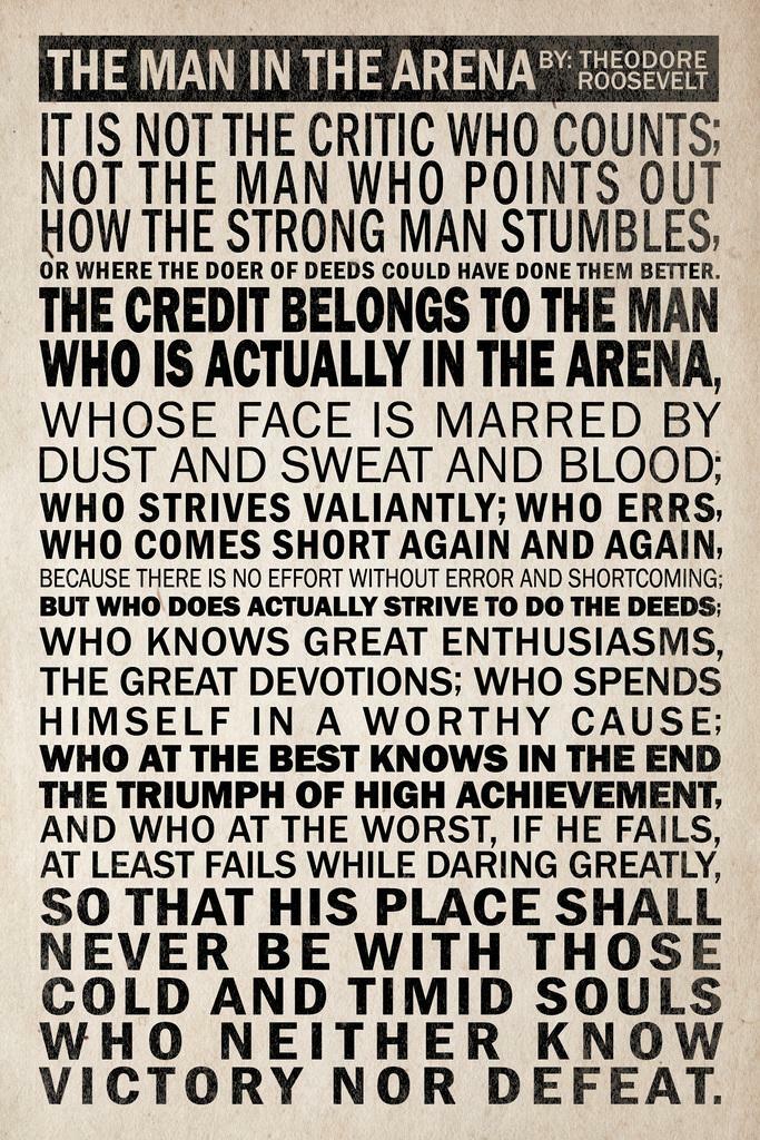 The Man in the Arena | Theodore Roosevelt Motivational Quote Poster