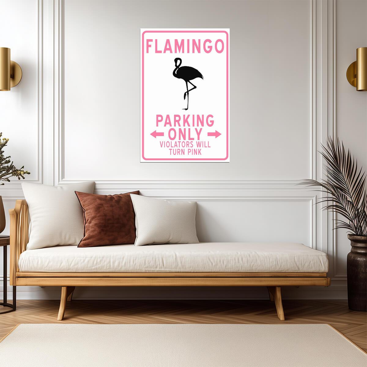 "Flamingo Parking Only" | Funny Tropical Sign | Novelty Wall Art Poster - Type & Quotes Poster