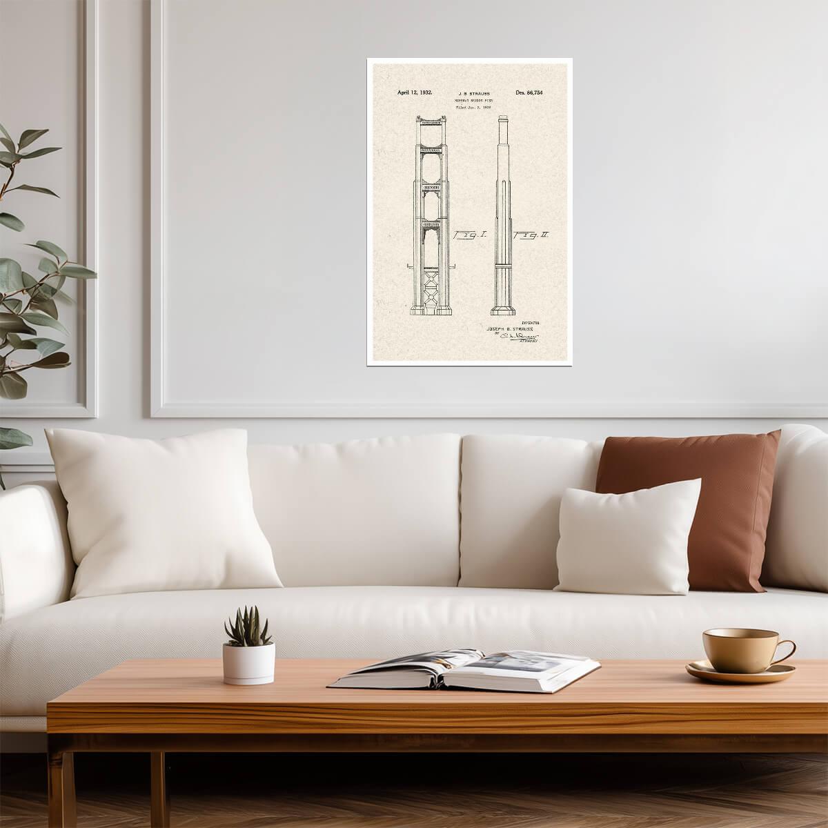 Golden Gate Bridge Patent | Architectural Diagram Poster | San Francisco Landmark Art - Vintage & Retro Poster