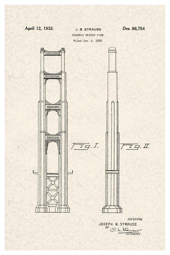Golden Gate Bridge Patent | Architectural Diagram Poster | San Francisco Landmark Art - Vintage & Retro Poster