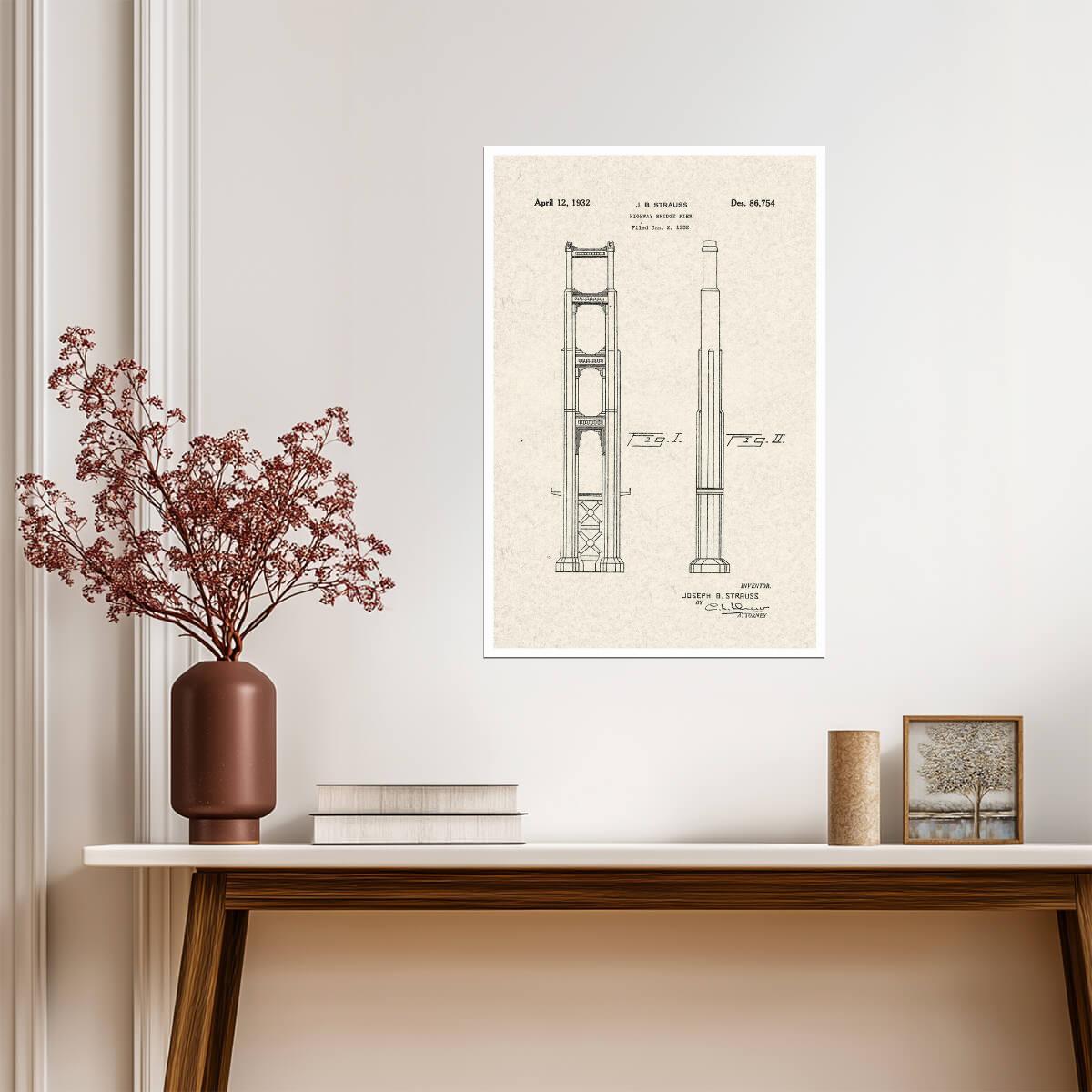 Golden Gate Bridge Patent | Architectural Diagram Poster | San Francisco Landmark Art - Vintage & Retro Poster