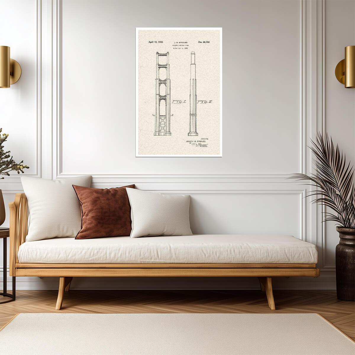 Golden Gate Bridge Patent | Architectural Diagram Poster | San Francisco Landmark Art - Vintage & Retro Poster