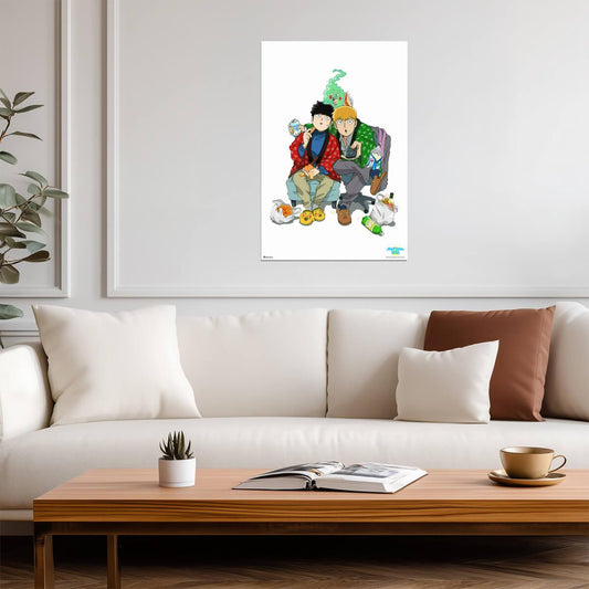 Mob Psycho 100 | Mob & Reigen Chilling at Home | Modern Anime Poster - Anime Poster