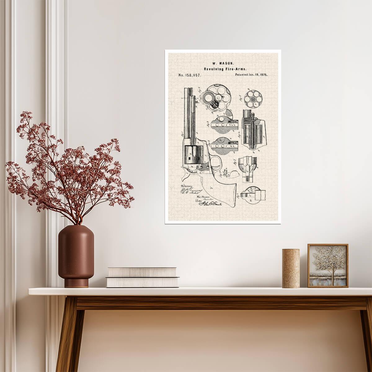 Revolver Firearm Patent Print | W. Mason Gun Diagram | Western Art Poster - Vintage & Retro Poster