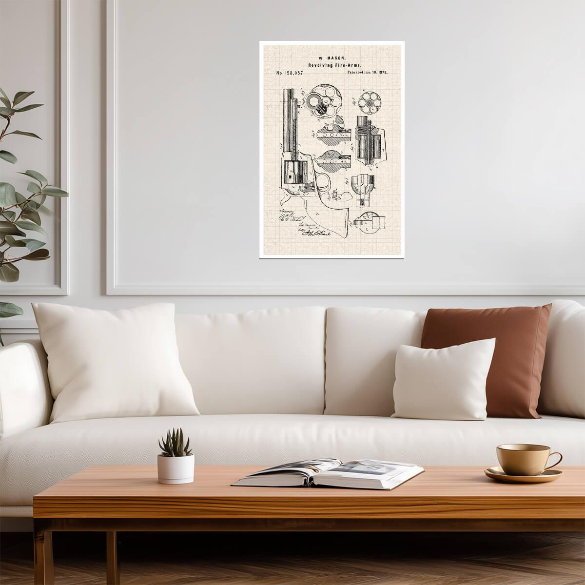 Revolver Firearm Patent Print | W. Mason Gun Diagram | Western Art Poster - Vintage & Retro Poster