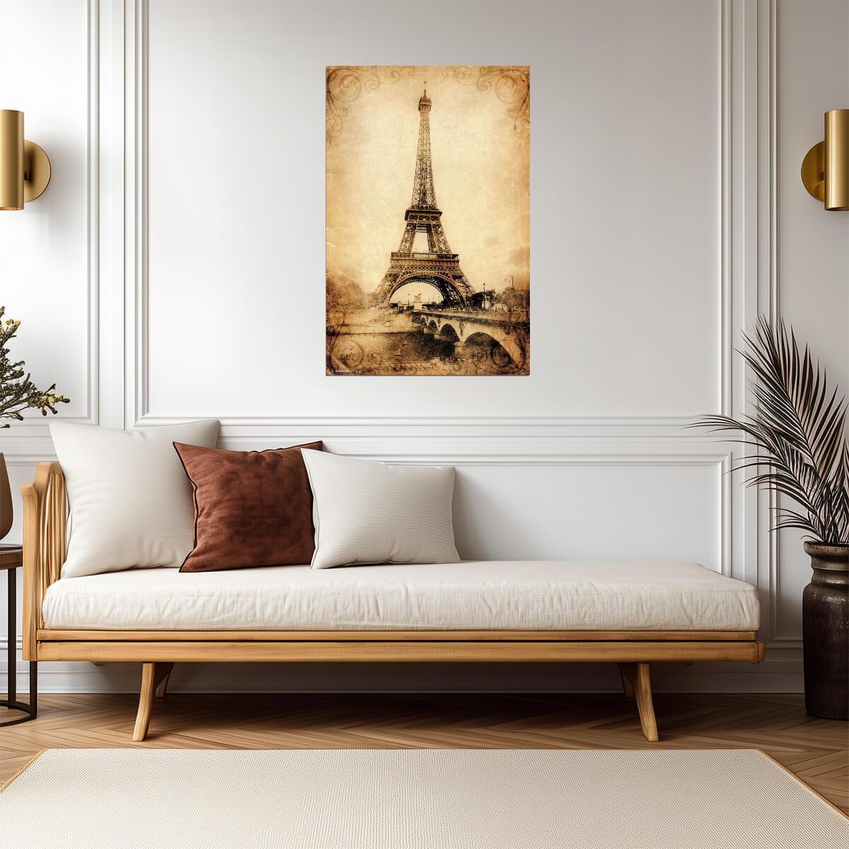 Eiffel Tower in Sepia | Vintage Paris Photography | Rustic Landmark Poster - Vintage & Retro Poster