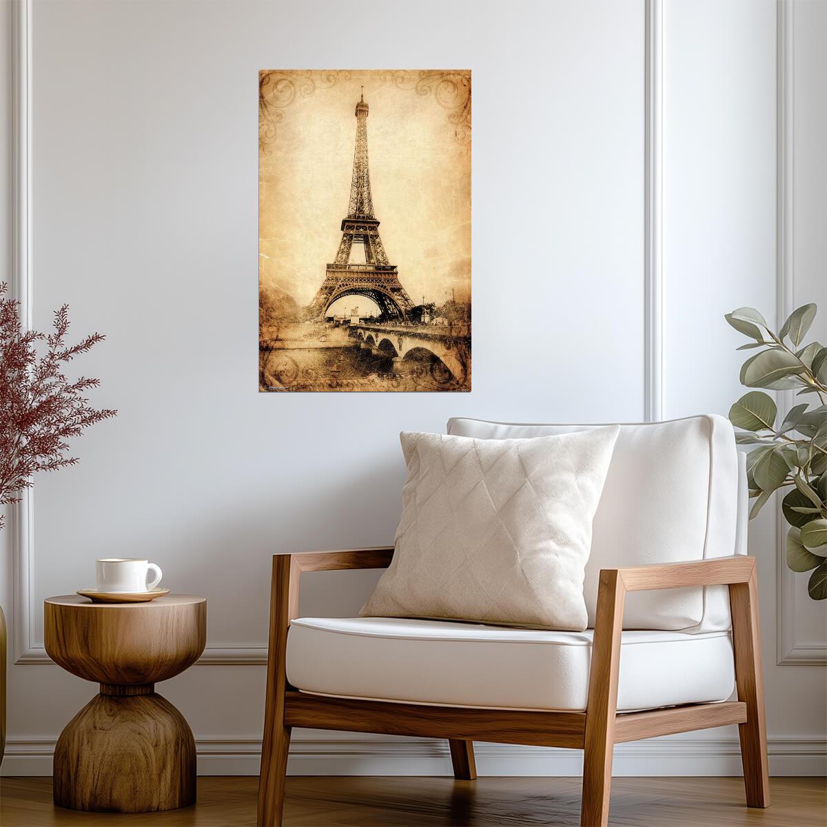 Eiffel Tower in Sepia | Vintage Paris Photography | Rustic Landmark Poster - Vintage & Retro Poster