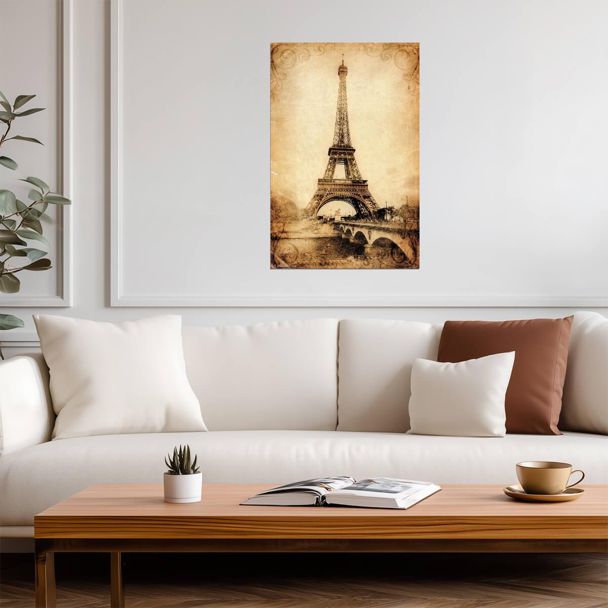 Eiffel Tower in Sepia | Vintage Paris Photography | Rustic Landmark Poster - Vintage & Retro Poster