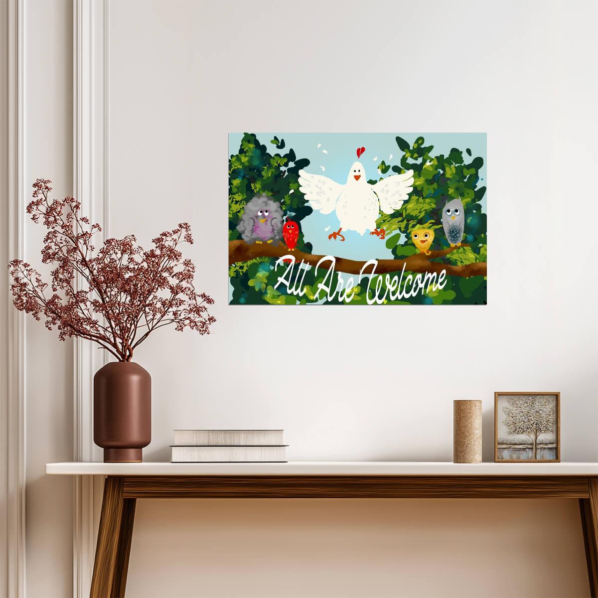 "All Are Welcome" Classroom Poster | Cute Animals Wall Art | Educational Kids Decor - For Kids Poster