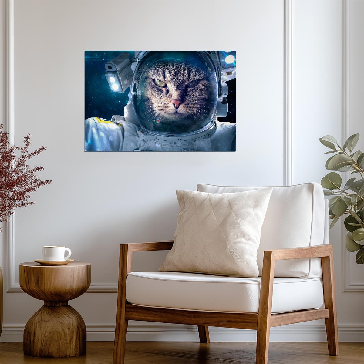 Astronaut Cat in Space | Funny Animal Portrait | Sci-Fi Humor Poster - Graphic & Art Poster