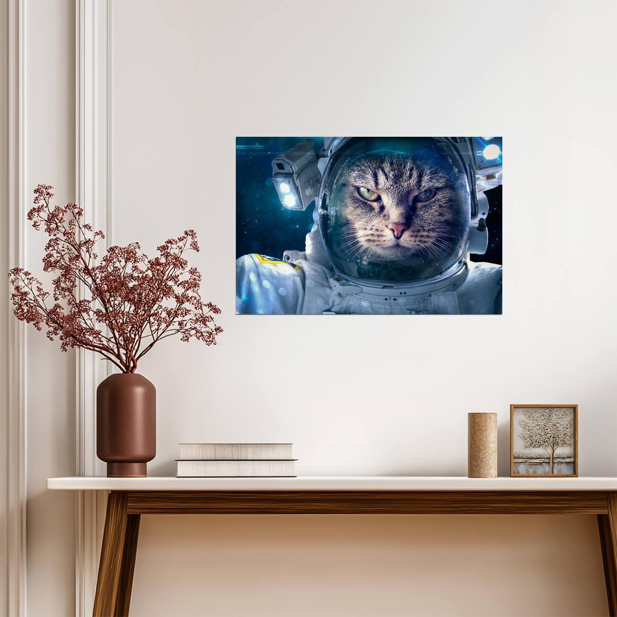 Astronaut Cat in Space | Funny Animal Portrait | Sci-Fi Humor Poster - Graphic & Art Poster