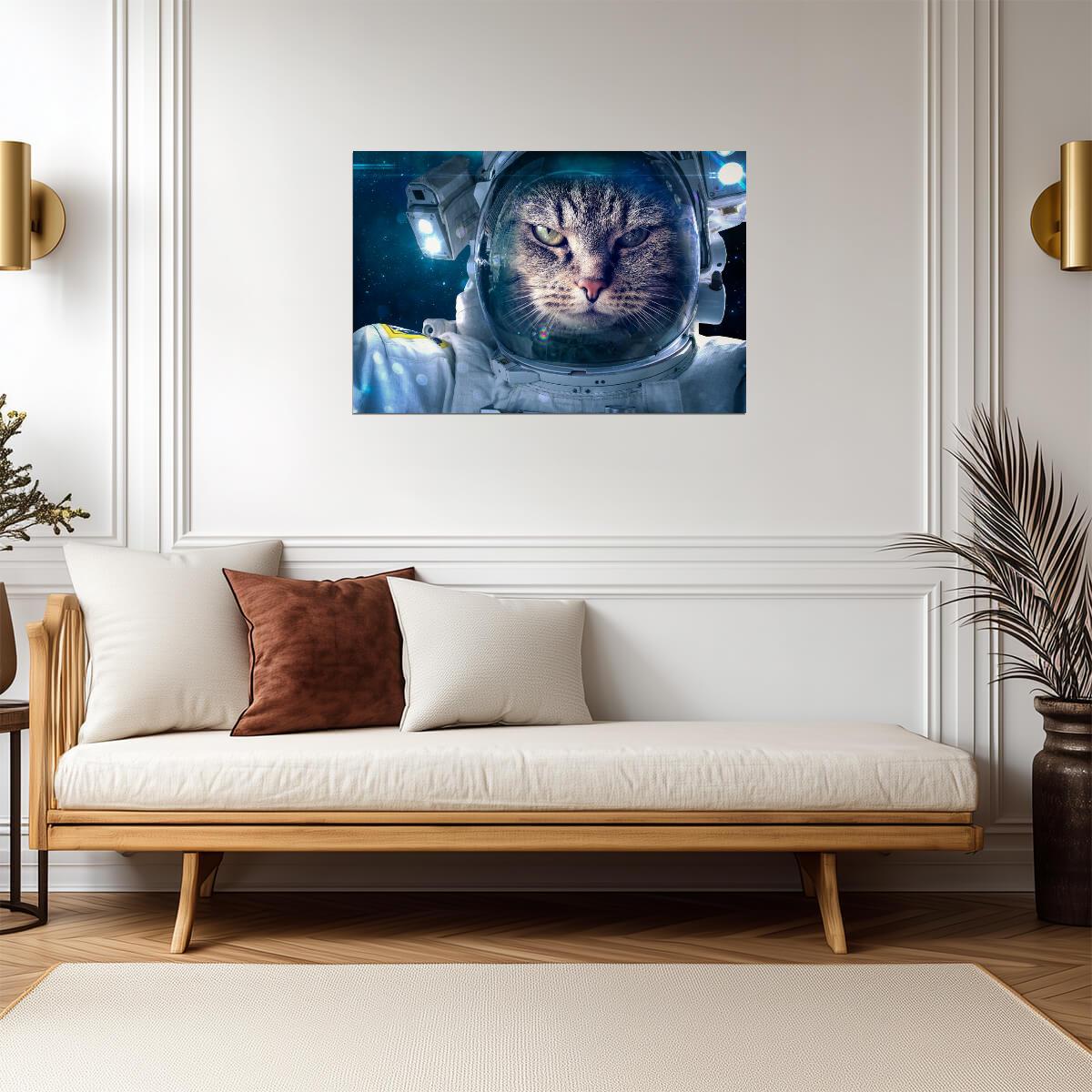 Astronaut Cat in Space | Funny Animal Portrait | Sci-Fi Humor Poster - Graphic & Art Poster
