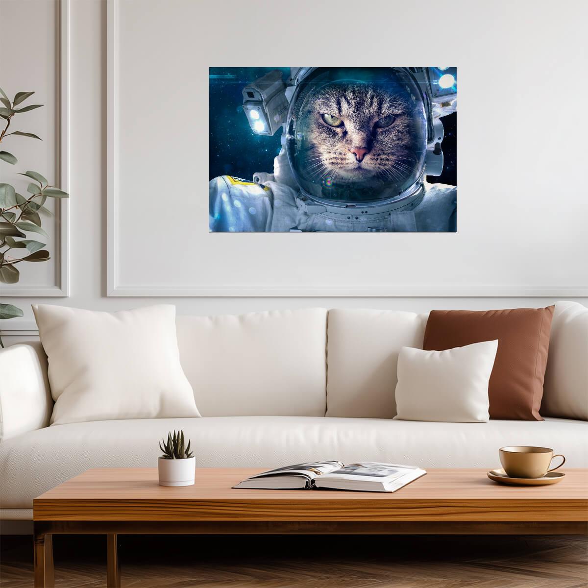 Astronaut Cat in Space | Funny Animal Portrait | Sci-Fi Humor Poster - Graphic & Art Poster