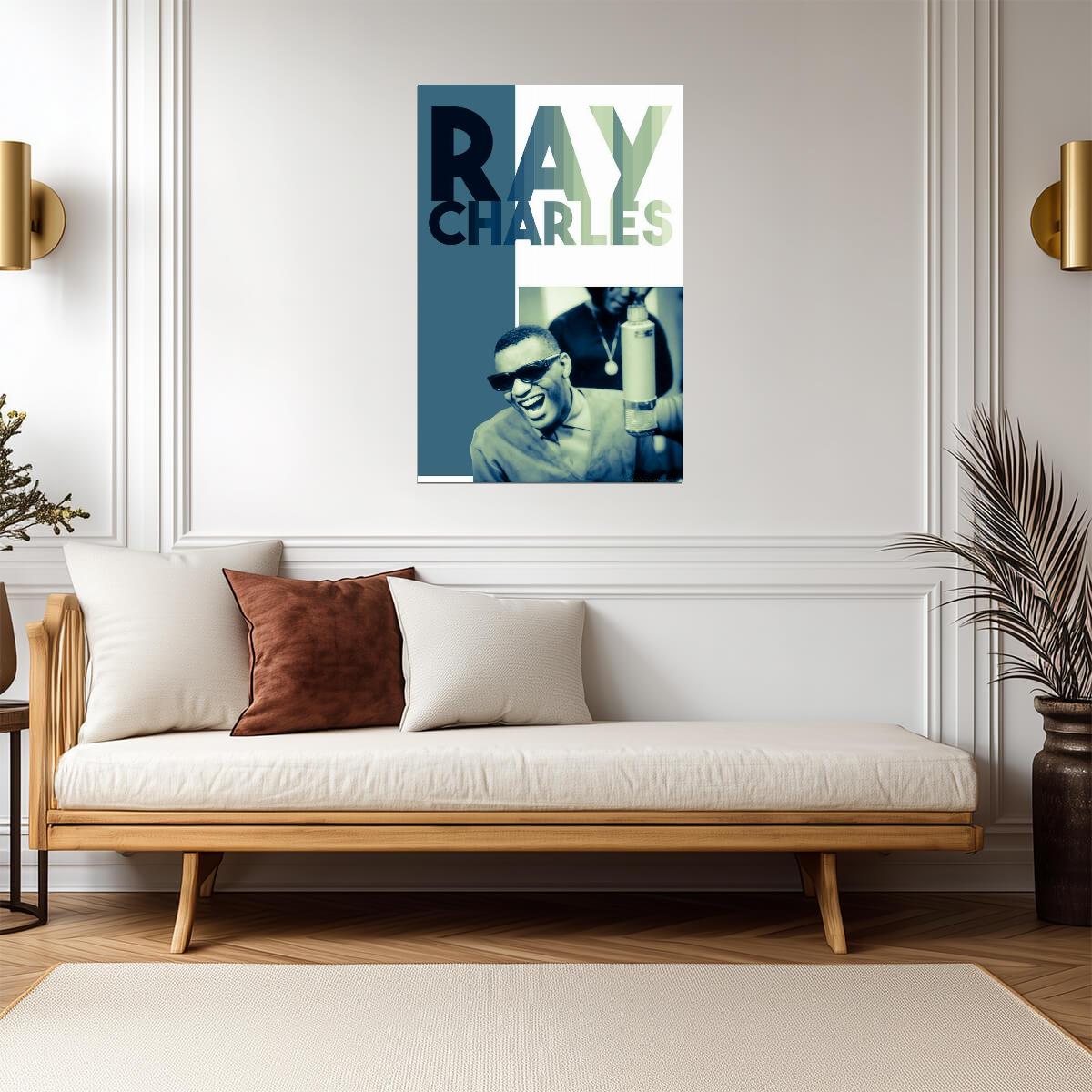 Ray Charles Portrait | Green Tint Music Poster | Retro Pop Art Style - Music Poster
