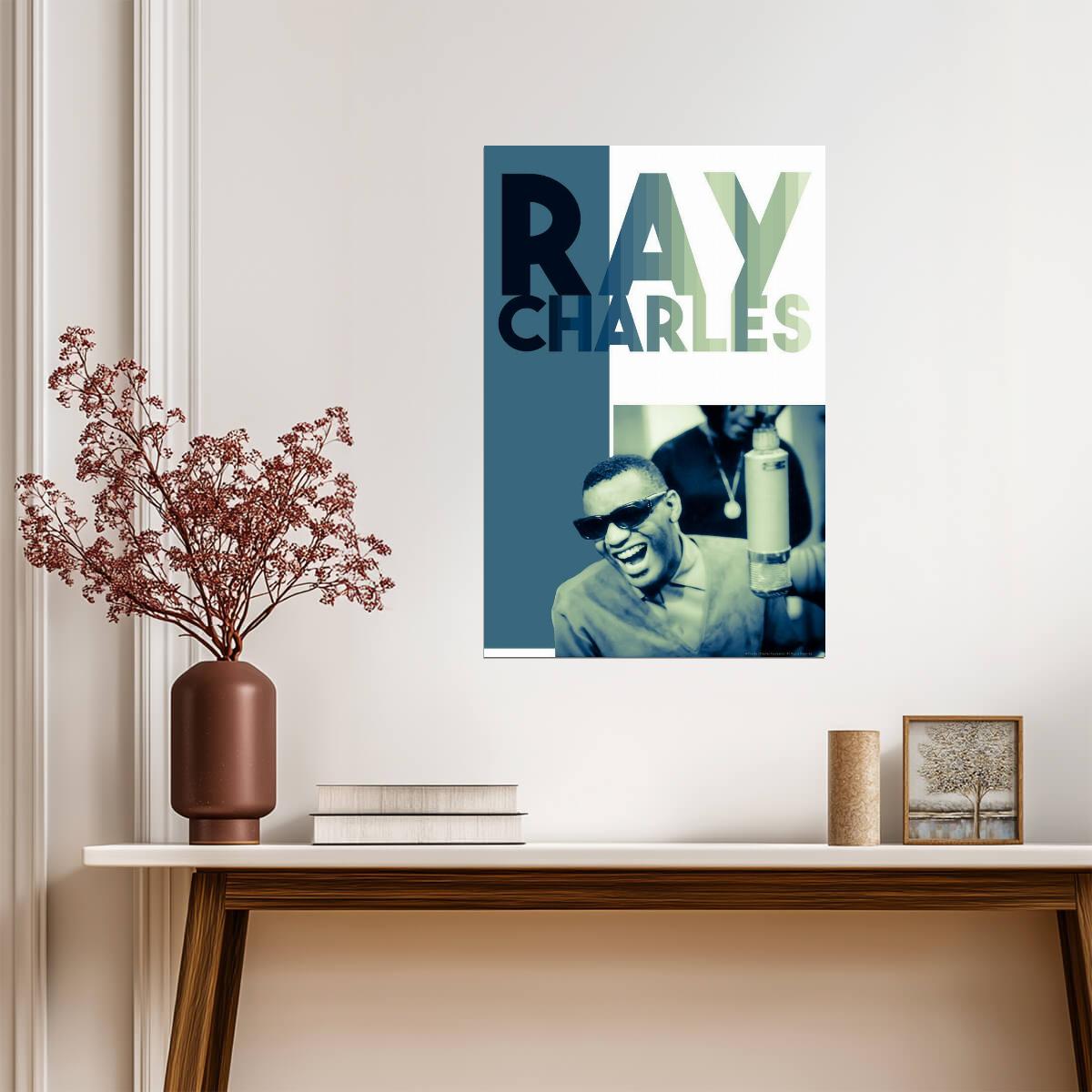 Ray Charles Portrait | Green Tint Music Poster | Retro Pop Art Style - Music Poster
