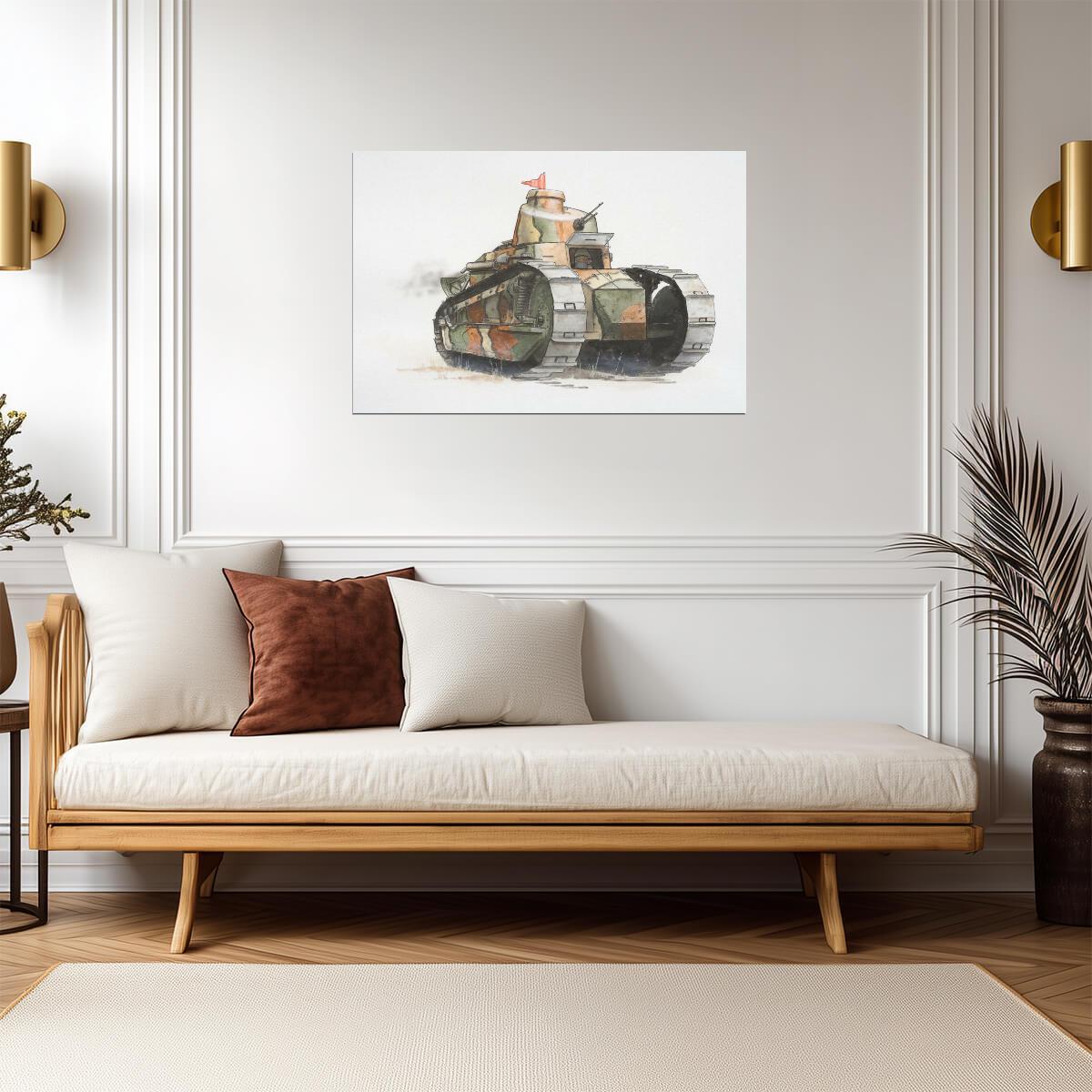 Renault FT-17 Tank | WWI Military Watercolor | Historical Illustration Poster - Vintage & Retro Poster