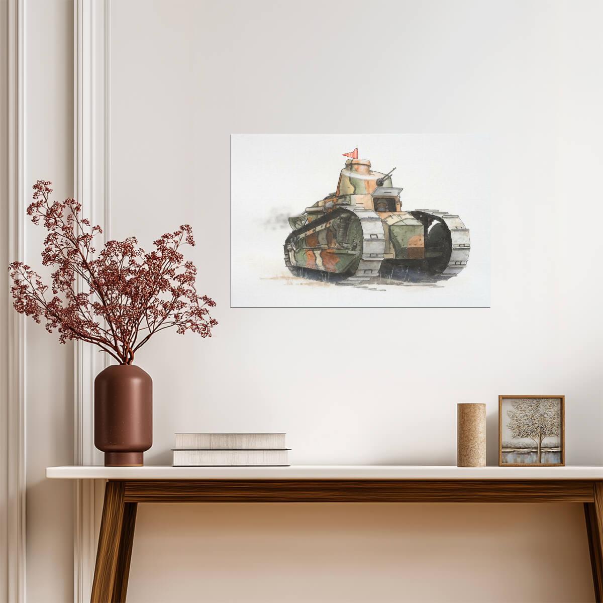 Renault FT-17 Tank | WWI Military Watercolor | Historical Illustration Poster - Vintage & Retro Poster