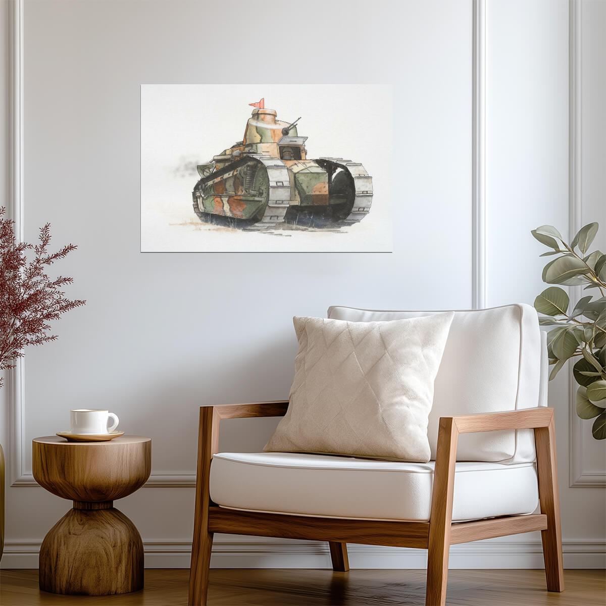 Renault FT-17 Tank | WWI Military Watercolor | Historical Illustration Poster - Vintage & Retro Poster