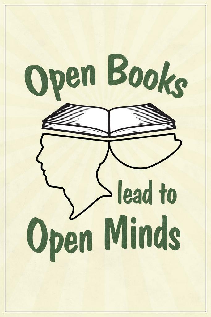 "Open Books Lead to Open Minds" | Inspirational Reading Poster | Library or Classroom Art - Type & Quotes Poster