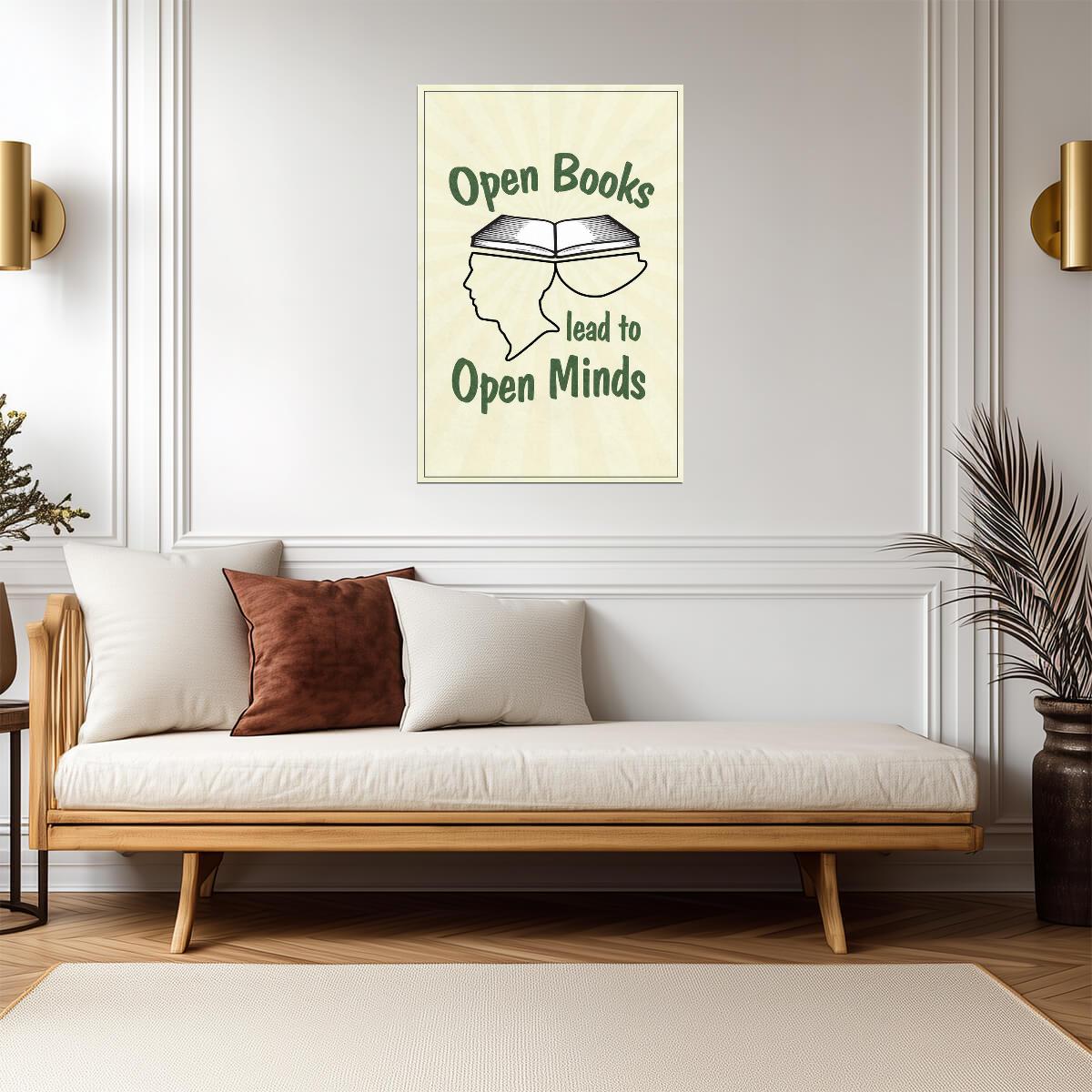 "Open Books Lead to Open Minds" | Inspirational Reading Poster | Library or Classroom Art - Type & Quotes Poster