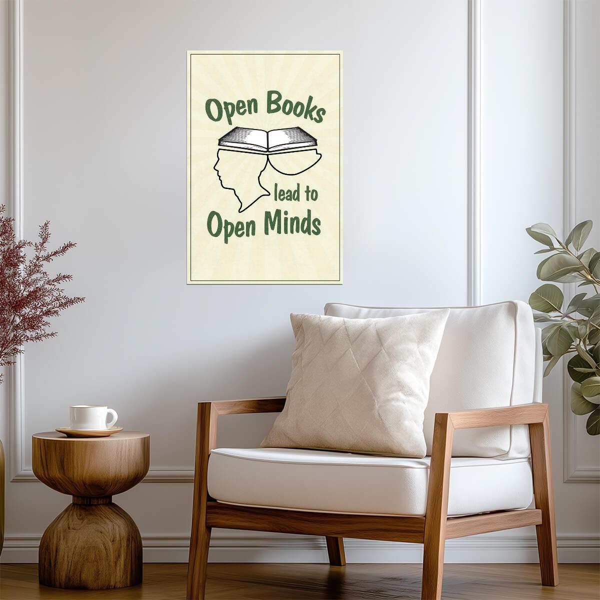"Open Books Lead to Open Minds" | Inspirational Reading Poster | Library or Classroom Art - Type & Quotes Poster