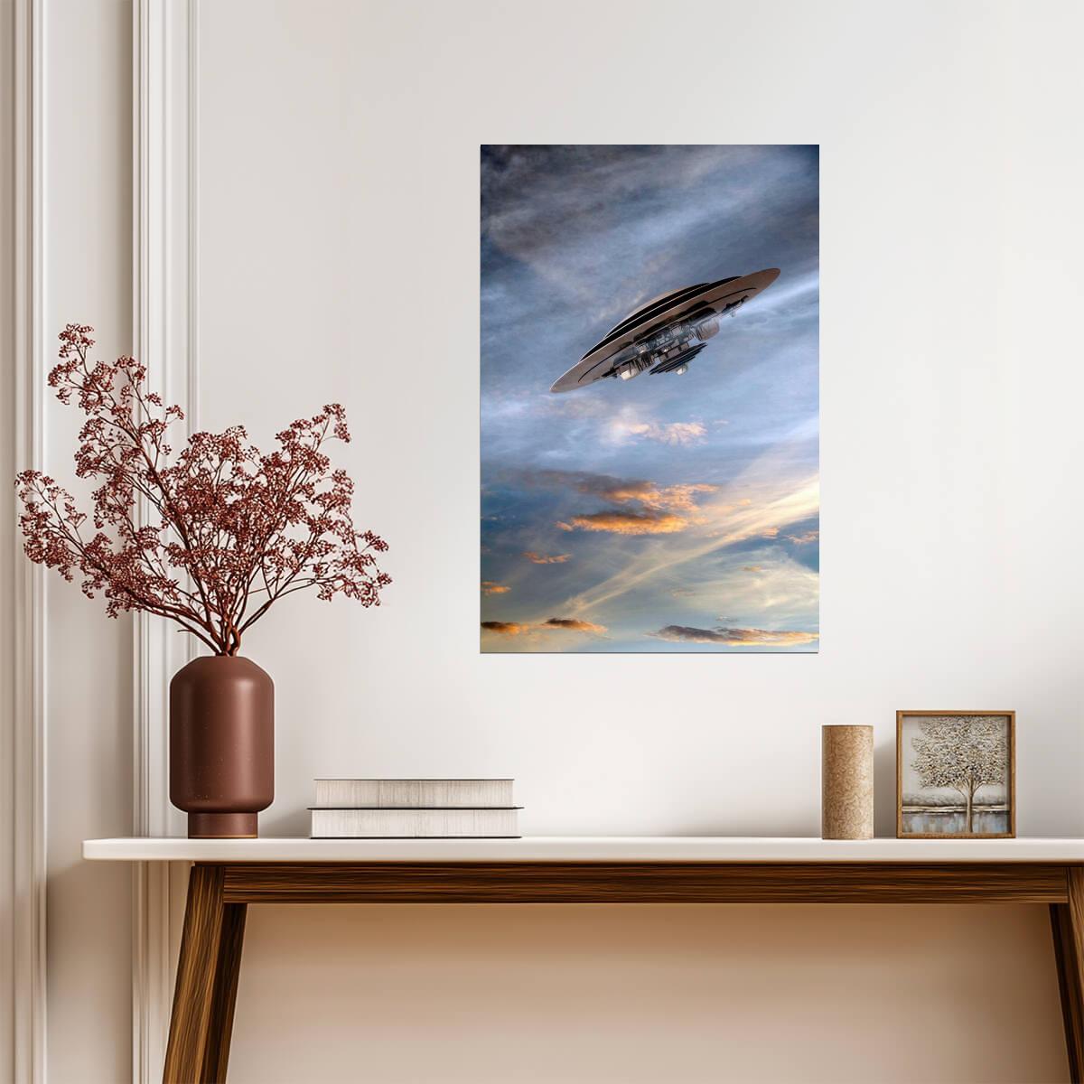 UFO Flying Saucer Photo | Abstract Sci-Fi Art | Extraterrestrial Themed Poster - Graphic & Art Poster