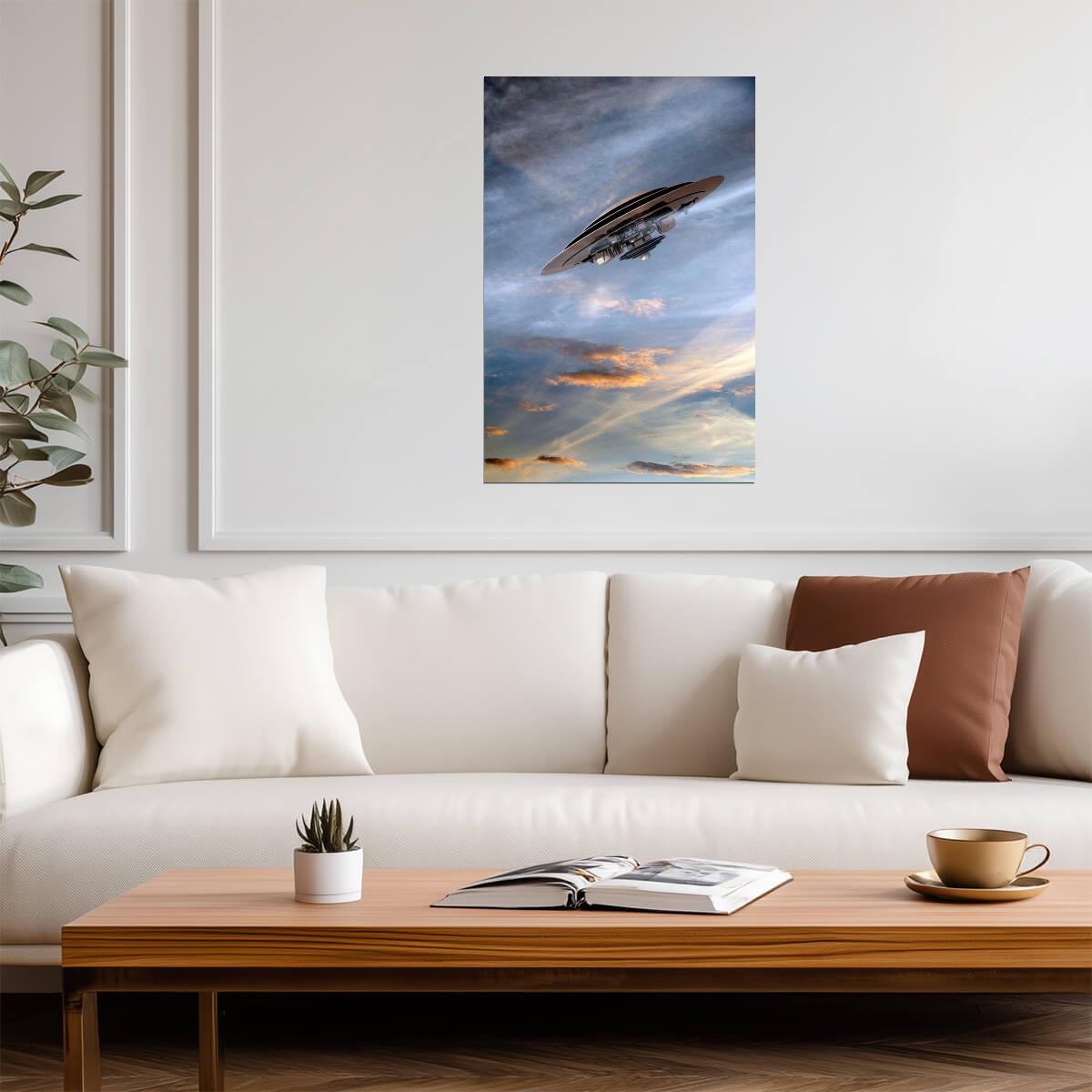 UFO Flying Saucer Photo | Abstract Sci-Fi Art | Extraterrestrial Themed Poster - Graphic & Art Poster