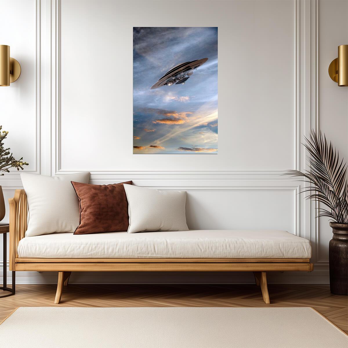 UFO Flying Saucer Photo | Abstract Sci-Fi Art | Extraterrestrial Themed Poster - Graphic & Art Poster