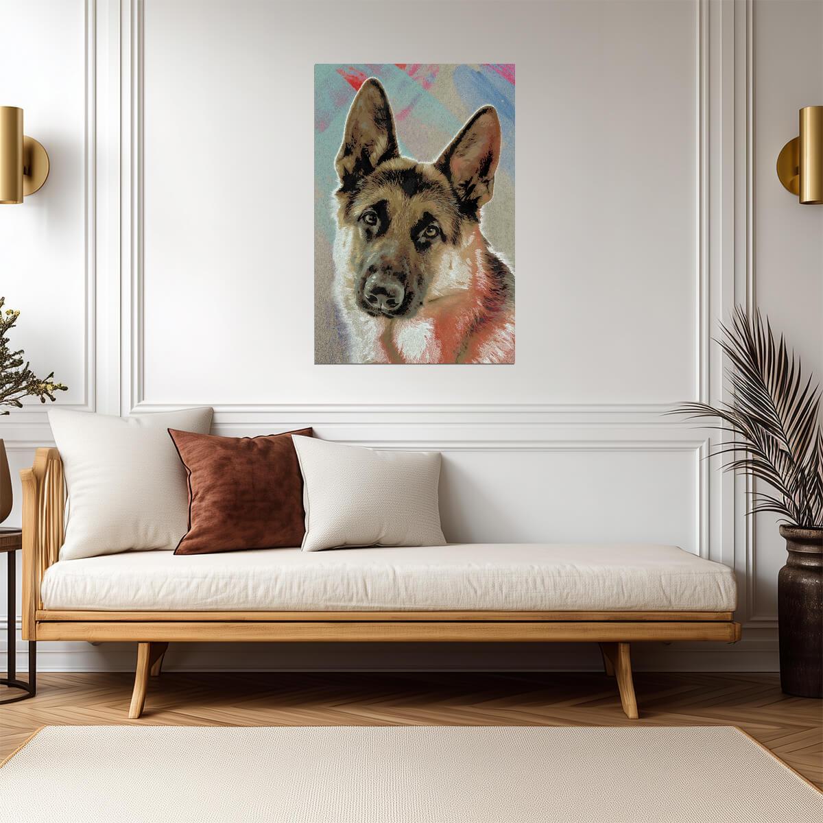 German Shepherd Portrait | Pop Art Style Dog | Colorful Pet Illustration Poster - Graphic & Art Poster