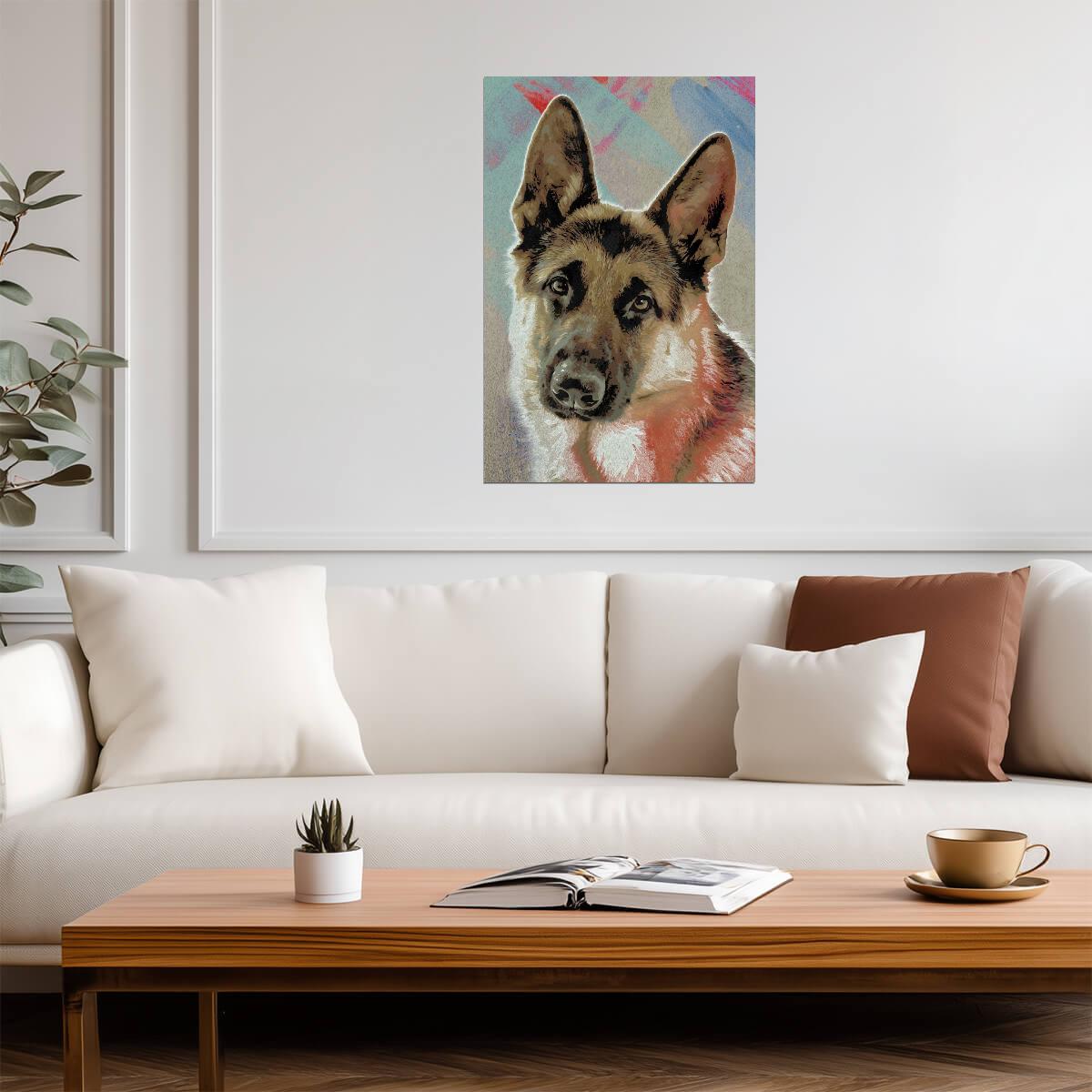 German Shepherd Portrait | Pop Art Style Dog | Colorful Pet Illustration Poster - Graphic & Art Poster
