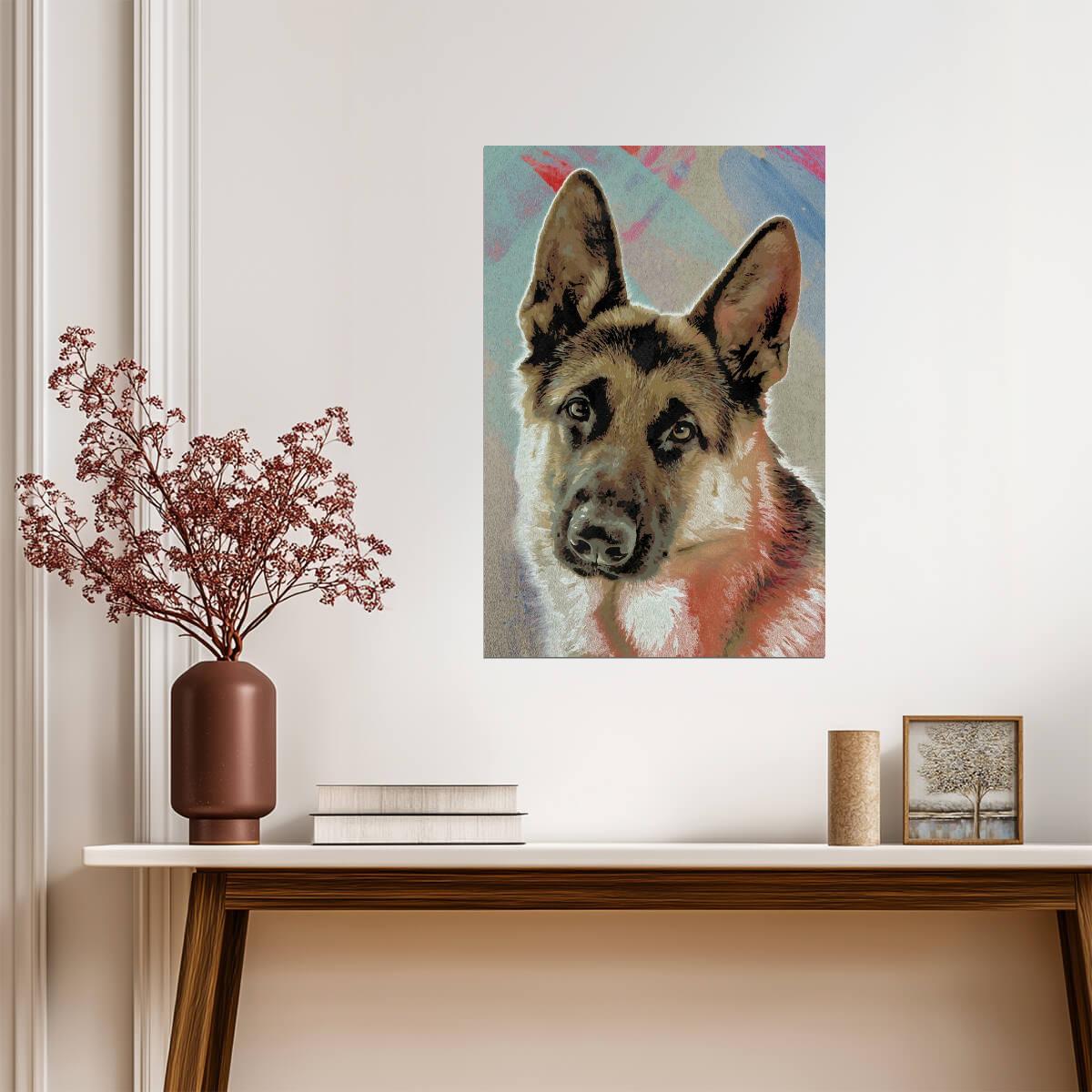 German Shepherd Portrait | Pop Art Style Dog | Colorful Pet Illustration Poster - Graphic & Art Poster