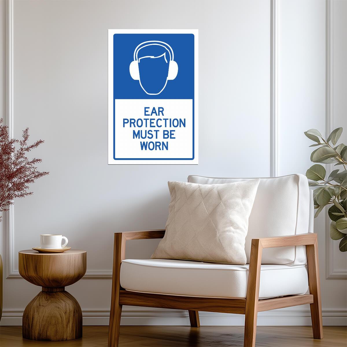 "Ear Protection Must Be Worn" | Workplace Safety Sign | Industrial Warning Poster - Type & Quotes Poster