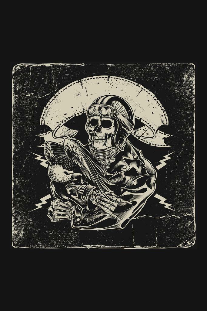 Skeleton Biker Emblem | Motorcycle Club Style Art | Gothic Illustration Poster - Graphic & Art Poster