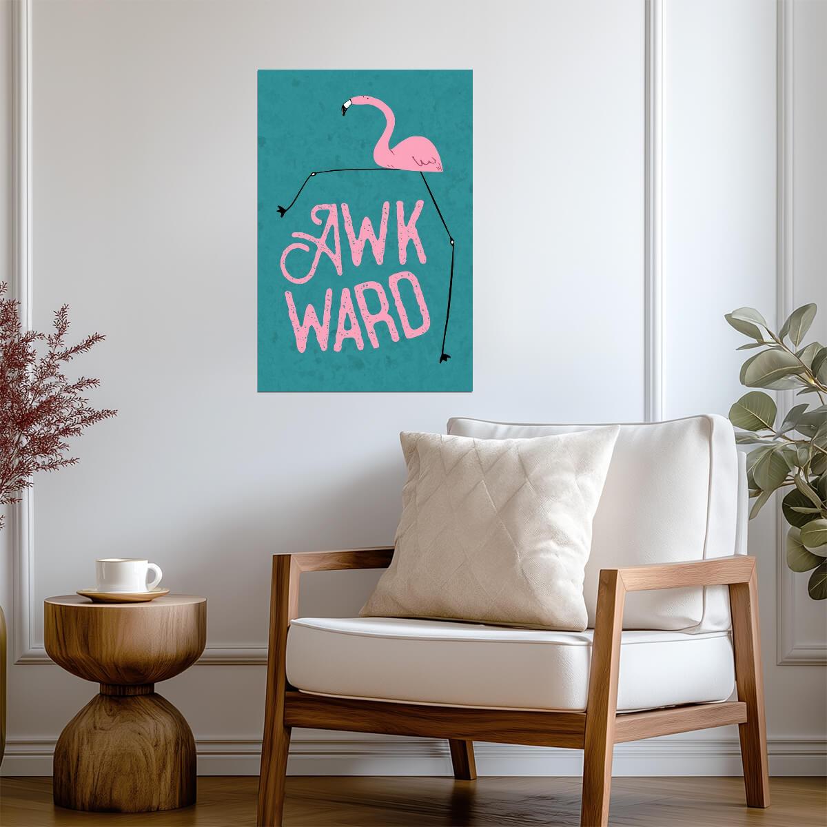 "Awkward" Flamingo | Funny Animal Poster | Tropical Humor Wall Art - Type & Quotes Poster