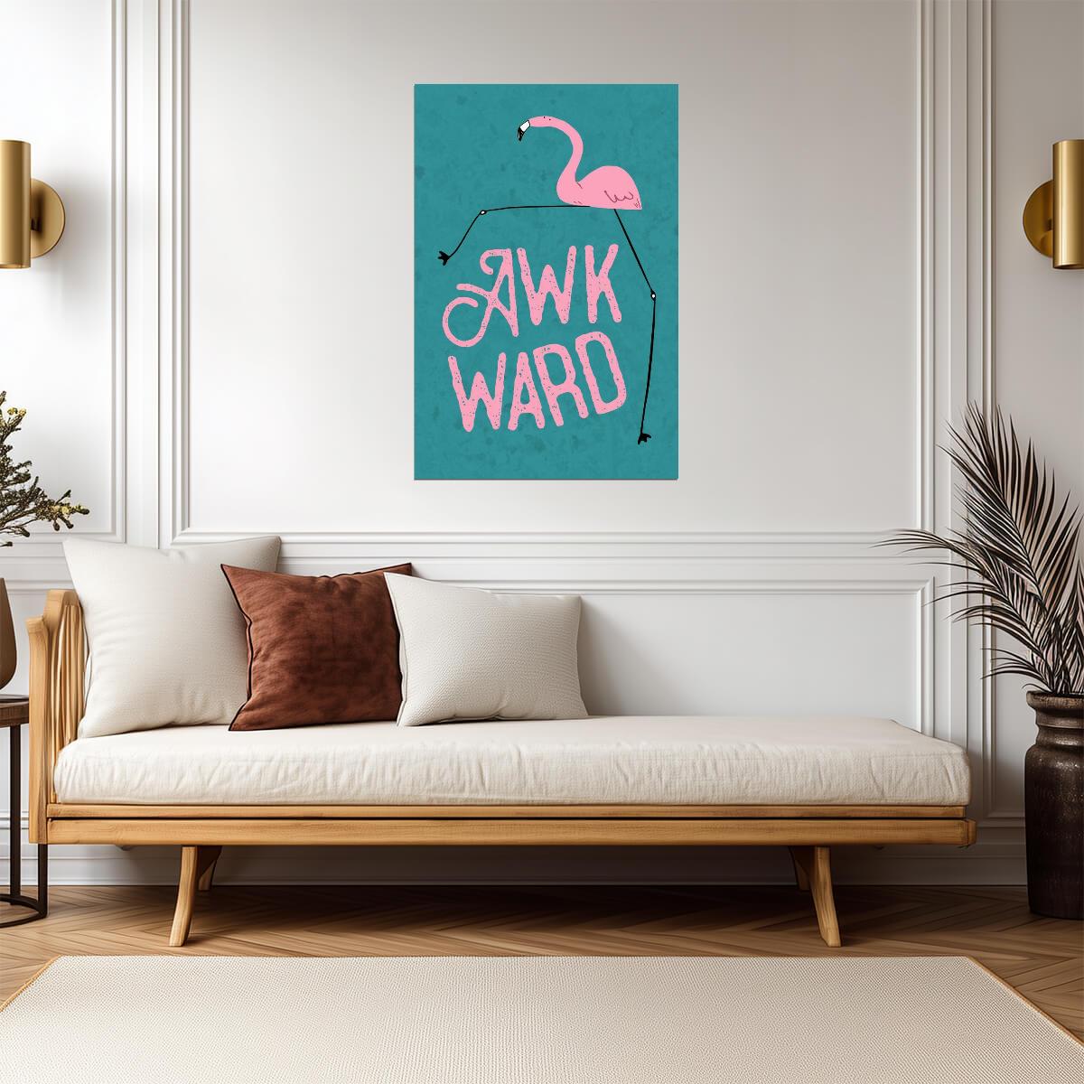 "Awkward" Flamingo | Funny Animal Poster | Tropical Humor Wall Art - Type & Quotes Poster