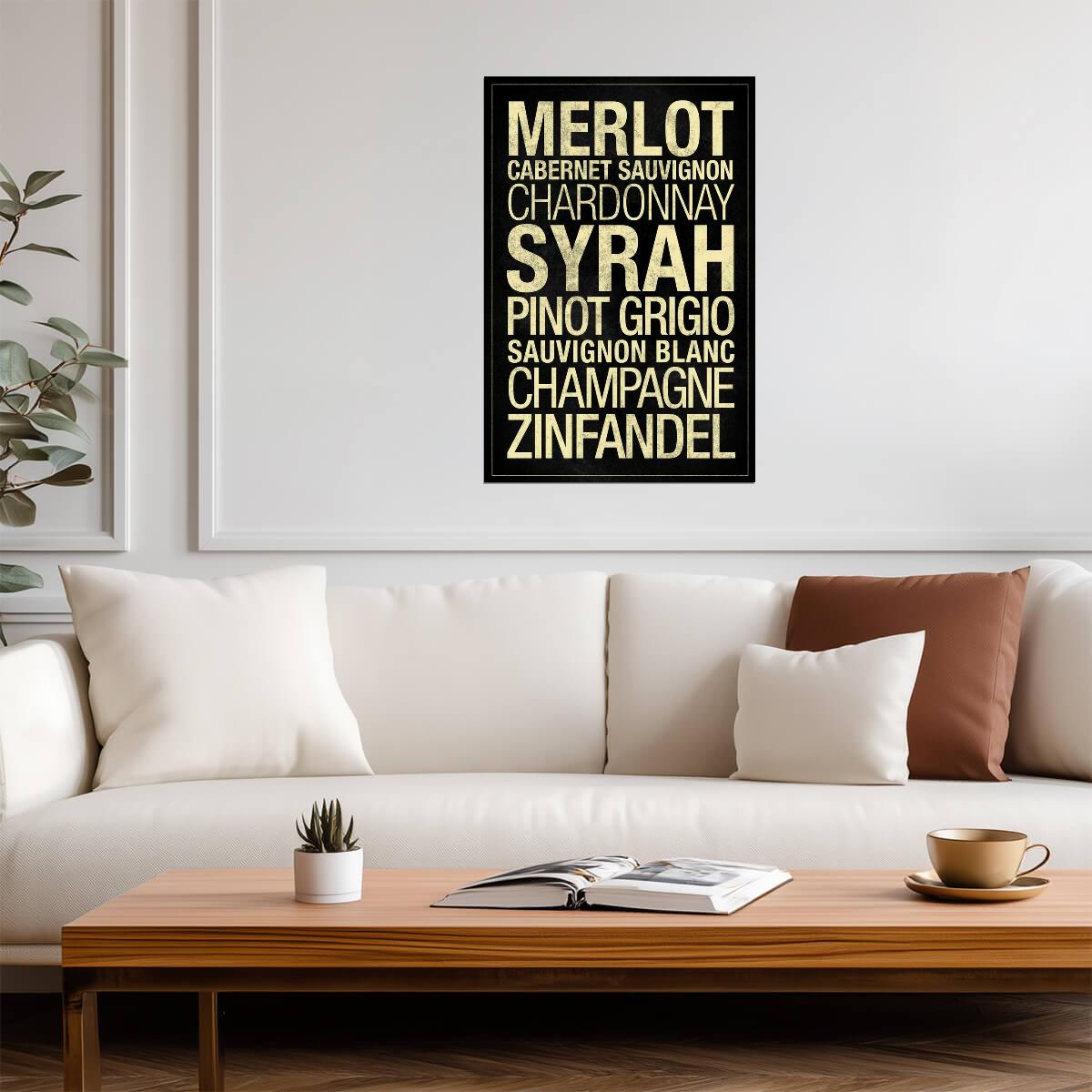 Wine Types Chart | Merlot, Syrah, Zinfandel | Kitchen & Bar Wall Art Poster - Type & Quotes Poster
