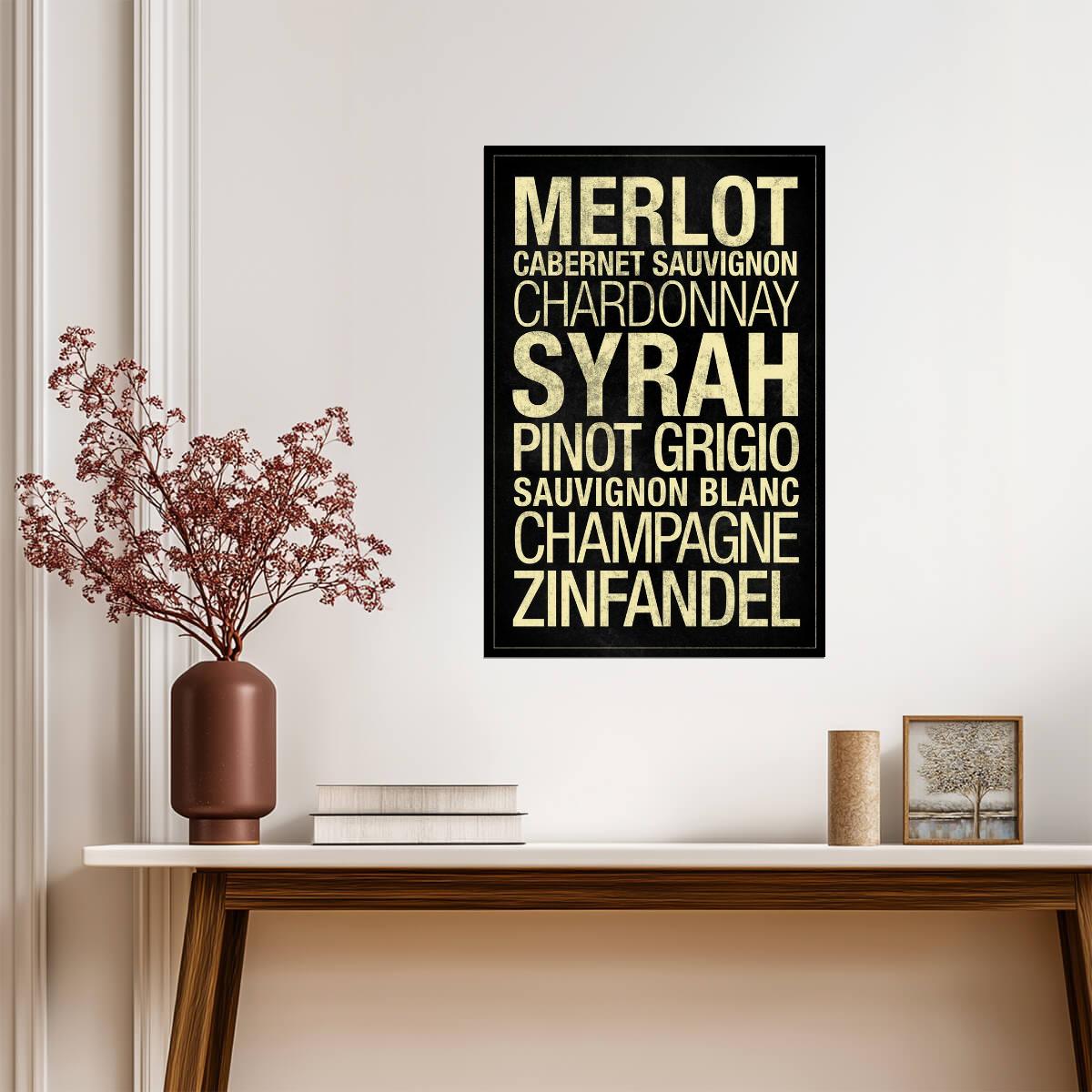 Wine Types Chart | Merlot, Syrah, Zinfandel | Kitchen & Bar Wall Art Poster - Type & Quotes Poster