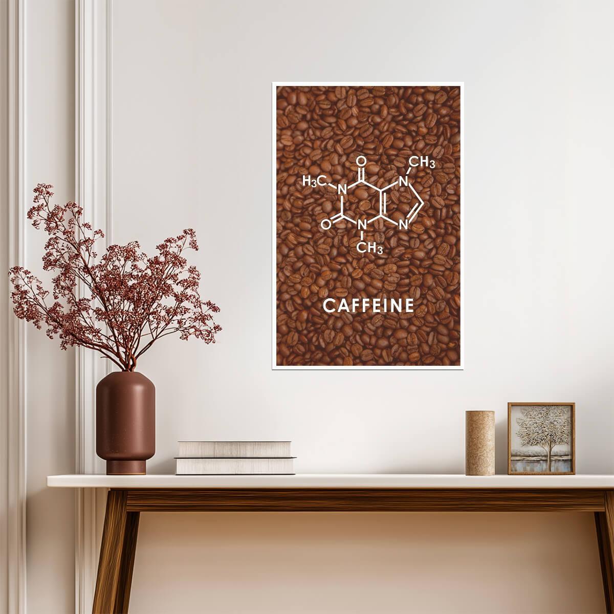 Caffeine Molecule Diagram | Minimalist Coffee Chemistry Art | Funny Science Poster - Type & Quotes Poster