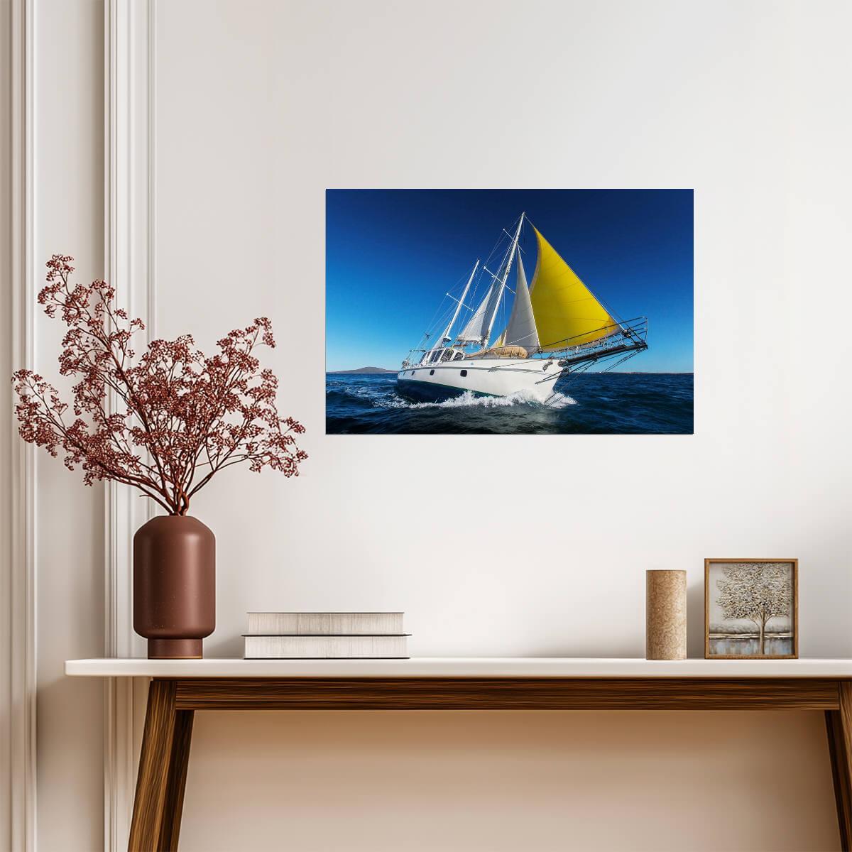 Yacht Sailing on the Ocean Photo | Nautical Wall Art | Seascape Photography Poster - Photography Poster
