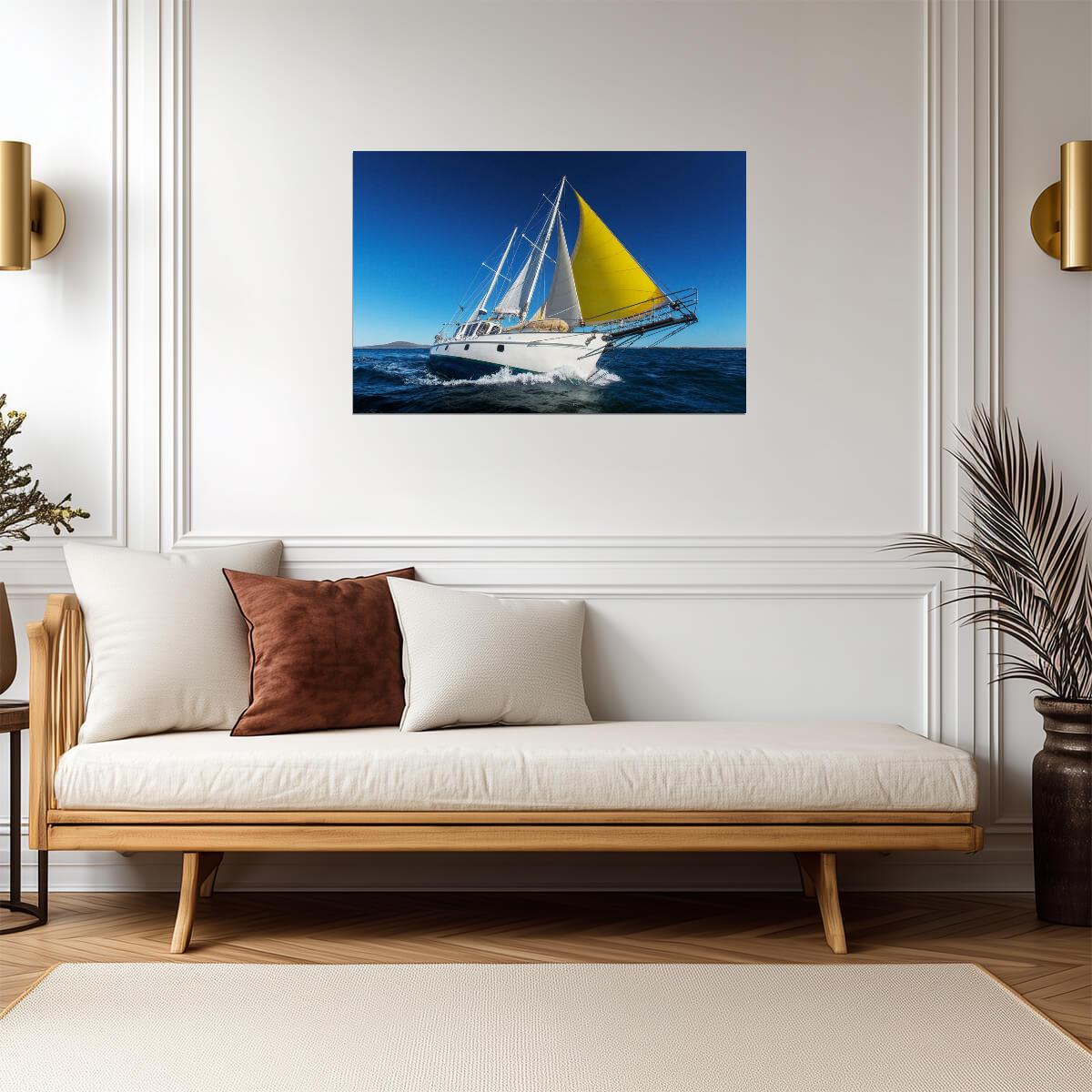 Yacht Sailing on the Ocean Photo | Nautical Wall Art | Seascape Photography Poster - Photography Poster