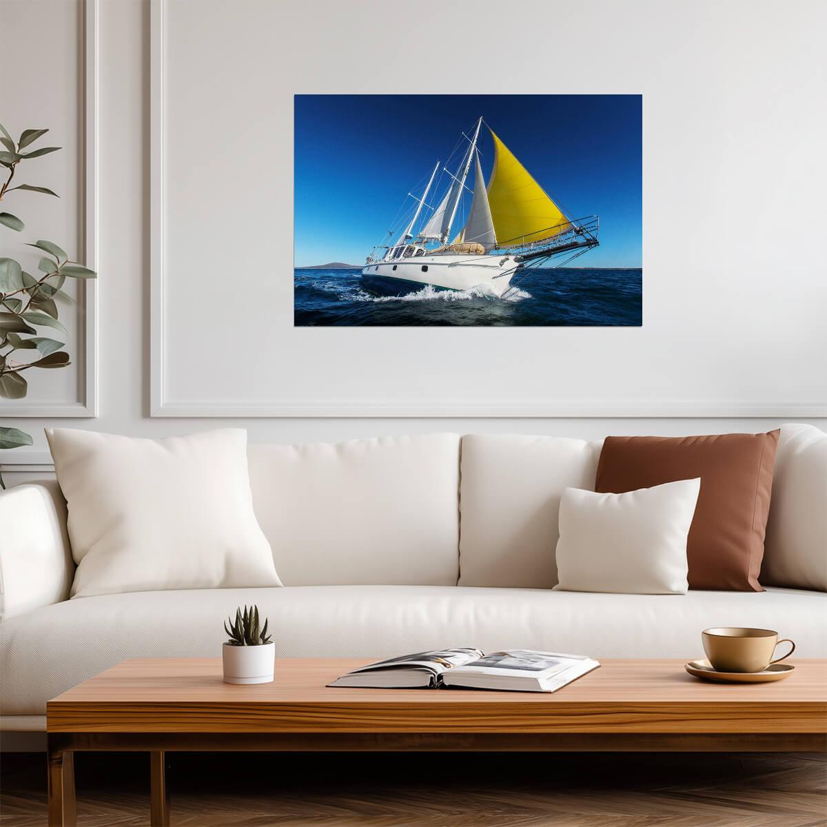 Yacht Sailing on the Ocean Photo | Nautical Wall Art | Seascape Photography Poster - Photography Poster