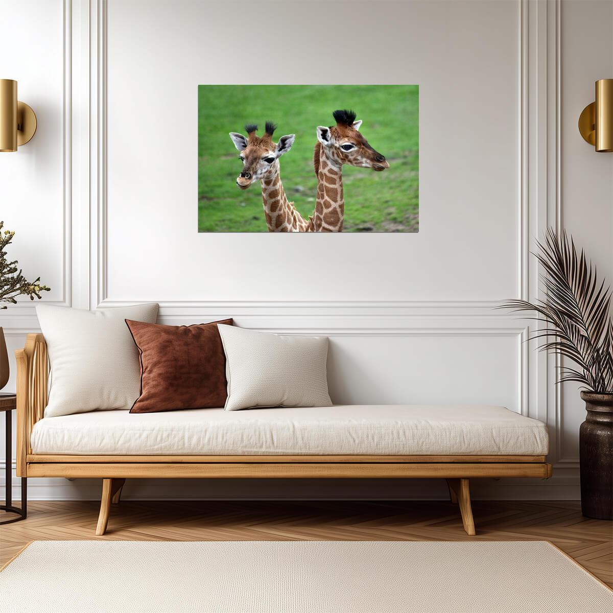 Two Baby Giraffes Photo | African Wildlife Photography | Cute Animal Poster - Photography Poster