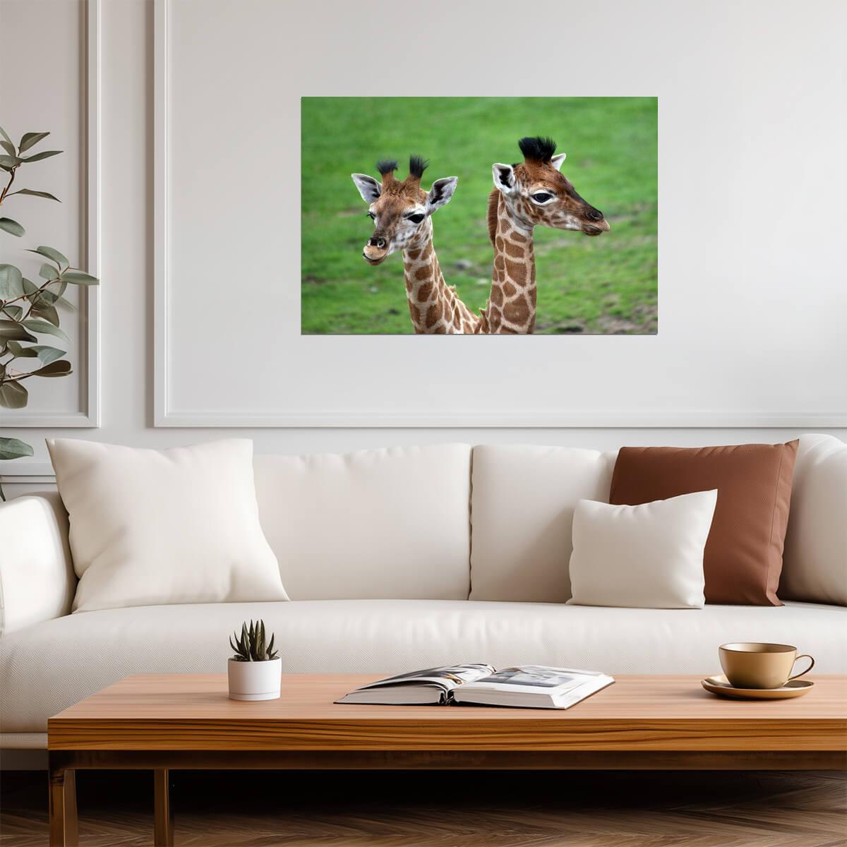 Two Baby Giraffes Photo | African Wildlife Photography | Cute Animal Poster - Photography Poster