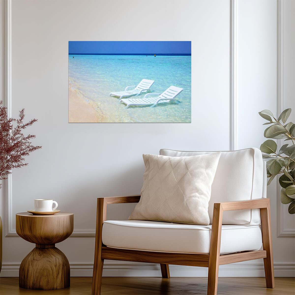 Sunchairs on a Tropical Beach | Paradise Photography Print | Relaxation Poster - Photography Poster